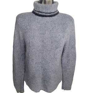 Vintage L'Equipe Blue Mohair Blend Knit Cabincore Turtleneck Sweater Size S
